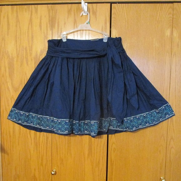 GEORGE WOMEN'S SIZE 18 SKIRT NAVY BLUE W/ TURQUOISE EMBROIDERY FEMININE NWT - Picture 7 of 10